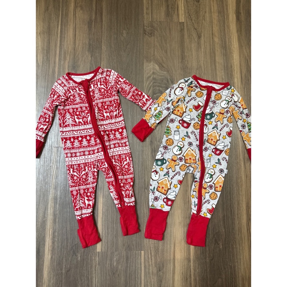 Little Sleepies Zippy Pajamas Baby 3-6 Months Red White Holiday Bamboo Set